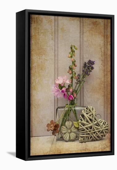 Beautiful Flower in Vase with Heart Still Life Love Concept-Veneratio-Framed Premier Image Canvas