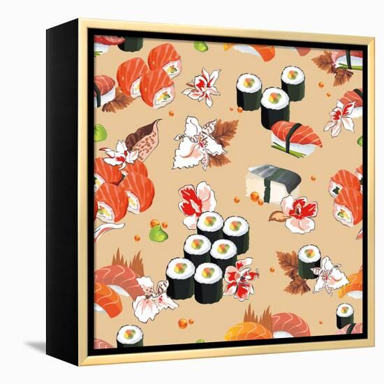Beautiful Flower Japan Seamless Pattern, Vector Illustration Sushi Texture-Alexey Vl B-Framed Stretched Canvas