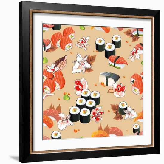 Beautiful Flower Japan Seamless Pattern, Vector Illustration Sushi Texture-Alexey Vl B-Framed Art Print