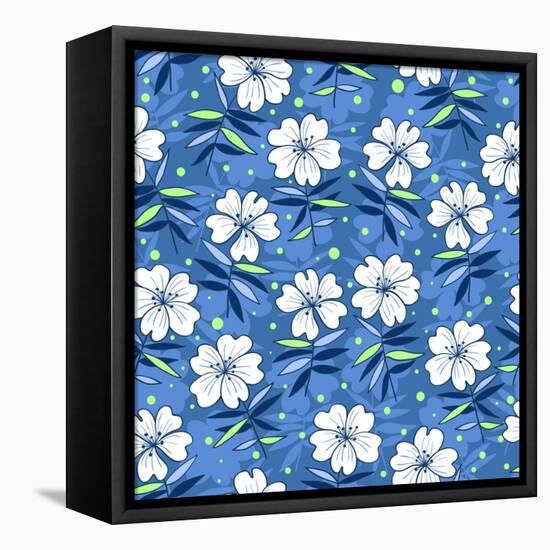 Beautiful Flowers Seamless Pattern Blue-nad_o-Framed Stretched Canvas