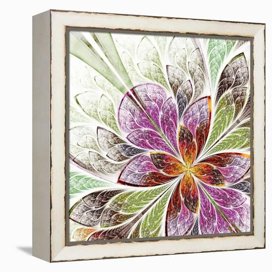 Beautiful Fractal Flower in Beige, Green and Violet-velirina-Framed Stretched Canvas