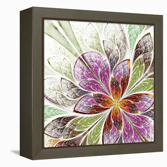 Beautiful Fractal Flower in Beige, Green and Violet-velirina-Framed Stretched Canvas