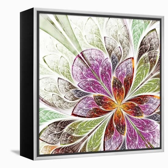 Beautiful Fractal Flower in Beige, Green and Violet-velirina-Framed Stretched Canvas