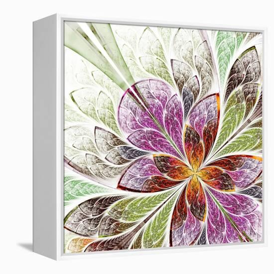 Beautiful Fractal Flower in Beige, Green and Violet-velirina-Framed Stretched Canvas