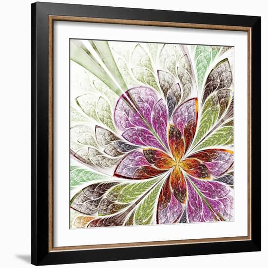 Beautiful Fractal Flower in Beige, Green and Violet-velirina-Framed Art Print