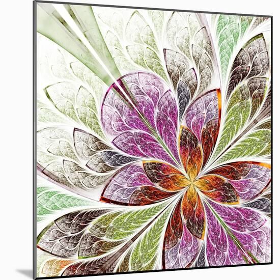 Beautiful Fractal Flower in Beige, Green and Violet-velirina-Mounted Art Print