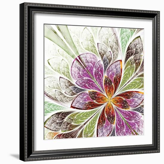 Beautiful Fractal Flower in Beige, Green and Violet-velirina-Framed Art Print