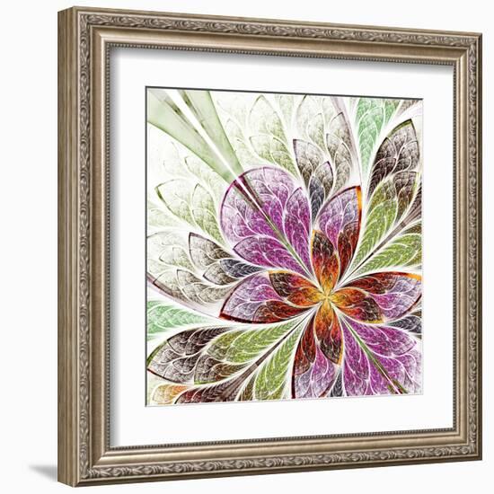 Beautiful Fractal Flower in Beige, Green and Violet-velirina-Framed Art Print