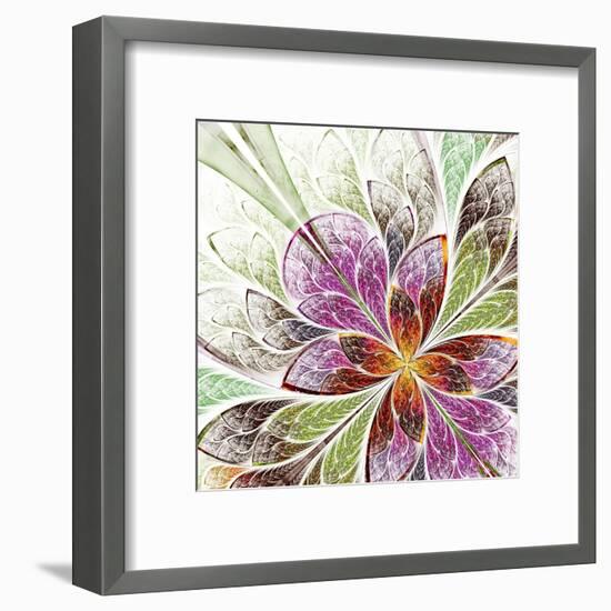 Beautiful Fractal Flower in Beige, Green and Violet-velirina-Framed Art Print