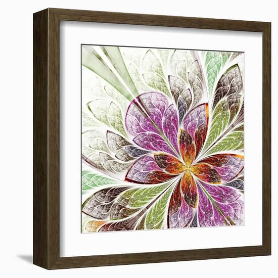 Beautiful Fractal Flower in Beige, Green and Violet-velirina-Framed Art Print