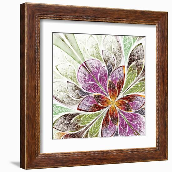 Beautiful Fractal Flower in Beige, Green and Violet-velirina-Framed Art Print