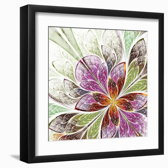 Beautiful Fractal Flower in Beige, Green and Violet-velirina-Framed Art Print