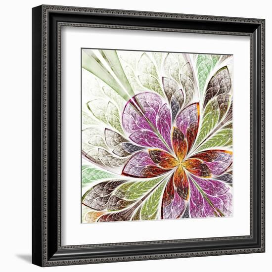 Beautiful Fractal Flower in Beige, Green and Violet-velirina-Framed Art Print