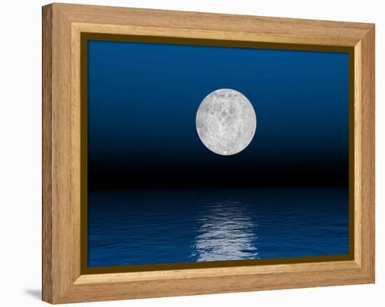 Beautiful Full Moon Against a Deep Blue Sky over the Ocean-null-Framed Stretched Canvas