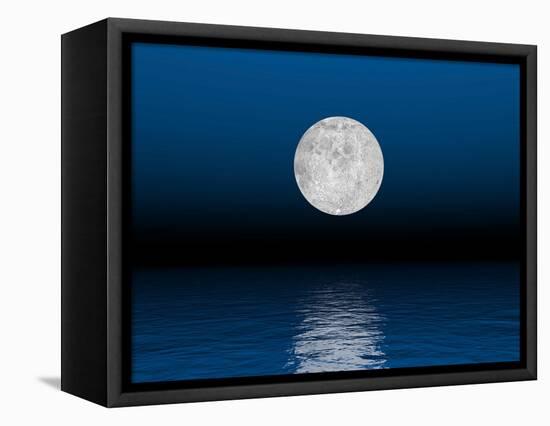 Beautiful Full Moon Against a Deep Blue Sky over the Ocean-null-Framed Stretched Canvas