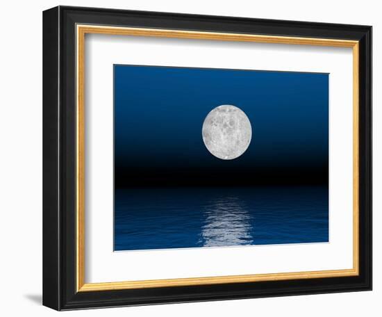 Beautiful Full Moon Against a Deep Blue Sky over the Ocean-null-Framed Premium Giclee Print