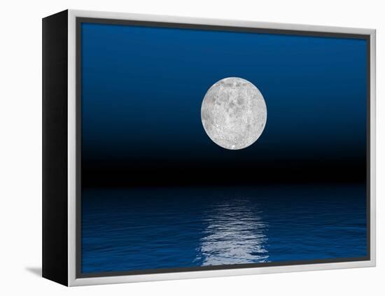 Beautiful Full Moon Against a Deep Blue Sky over the Ocean-null-Framed Stretched Canvas