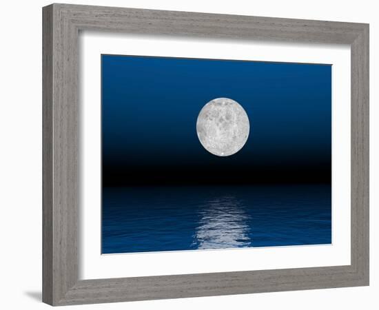 Beautiful Full Moon Against a Deep Blue Sky over the Ocean-null-Framed Art Print