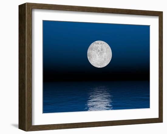 Beautiful Full Moon Against a Deep Blue Sky over the Ocean-null-Framed Art Print