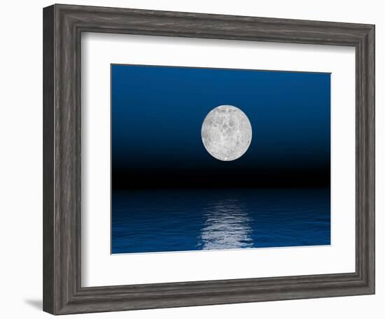 Beautiful Full Moon Against a Deep Blue Sky over the Ocean-null-Framed Art Print