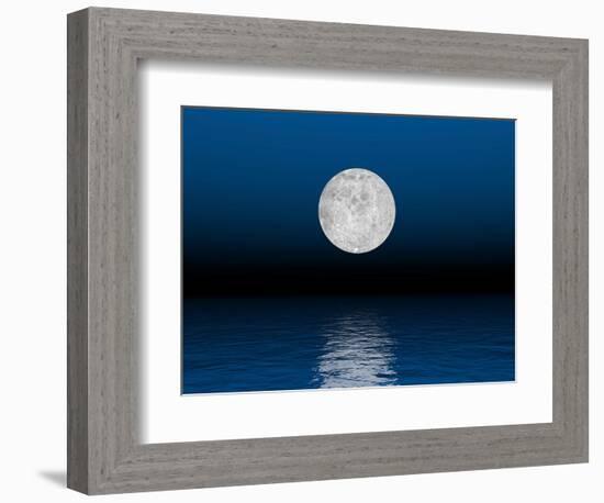 Beautiful Full Moon Against a Deep Blue Sky over the Ocean-null-Framed Art Print