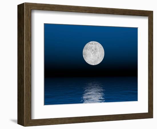 Beautiful Full Moon Against a Deep Blue Sky over the Ocean--Framed Art Print