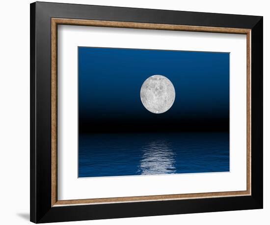 Beautiful Full Moon Against a Deep Blue Sky over the Ocean--Framed Art Print