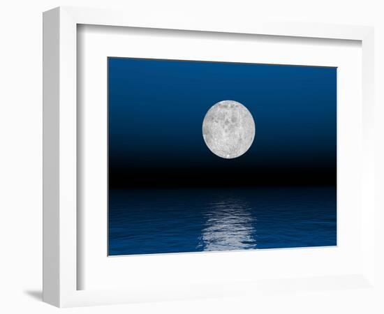 Beautiful Full Moon Against a Deep Blue Sky over the Ocean-null-Framed Art Print