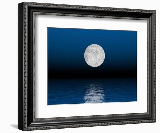 Beautiful Full Moon Against a Deep Blue Sky over the Ocean-null-Framed Art Print