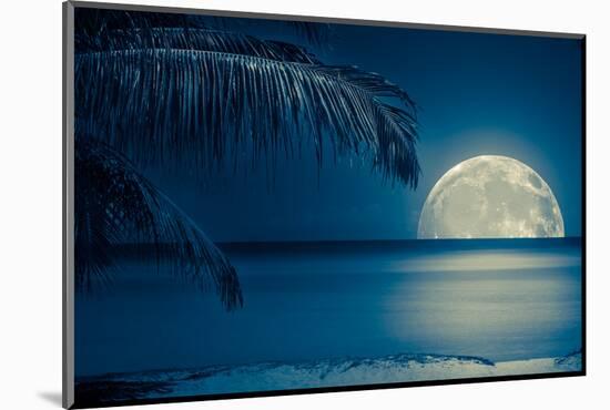 Beautiful Full Moon Reflected on the Calm Water of a Tropical Beach (Toned in Blue)-Kamira-Mounted Photographic Print