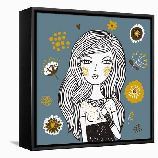 Beautiful Girl on Summer Floral Background-smilewithjul-Framed Stretched Canvas