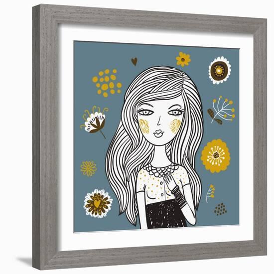 Beautiful Girl on Summer Floral Background-smilewithjul-Framed Art Print