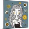 Beautiful Girl on Summer Floral Background-smilewithjul-Mounted Art Print