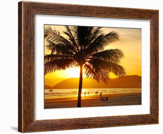 Beautiful Golden Sunset On The Beach Of The City Of Santos In Brazil-fabio fersa-Framed Photographic Print