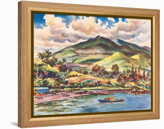 Beautiful Hana on the Island of Maui, Hawaii - Vintage United Air Lines Travel Poster, 1950s-Joseph Fehér-Framed Stretched Canvas