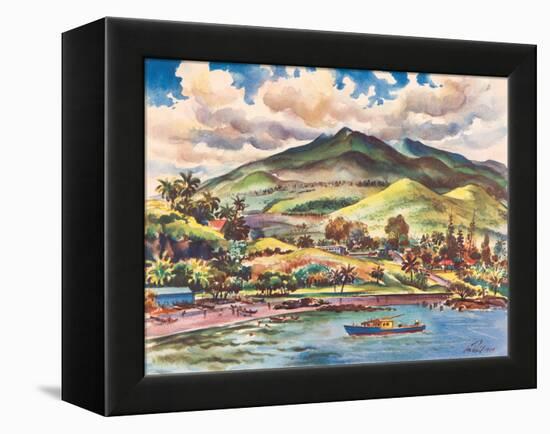 Beautiful Hana on the Island of Maui, Hawaii - Vintage United Air Lines Travel Poster, 1950s-Joseph Fehér-Framed Stretched Canvas