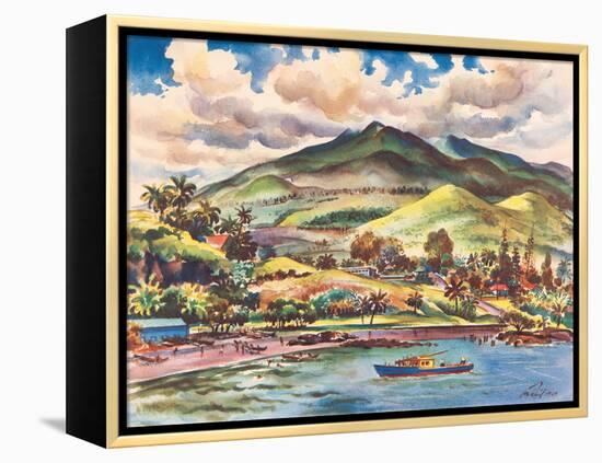 Beautiful Hana on the Island of Maui, Hawaii - Vintage United Air Lines Travel Poster, 1950s-Joseph Fehér-Framed Stretched Canvas