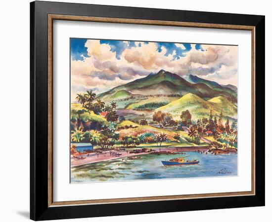 Beautiful Hana on the Island of Maui, Hawaii - Vintage United Air Lines Travel Poster, 1950s-Joseph Fehér-Framed Art Print