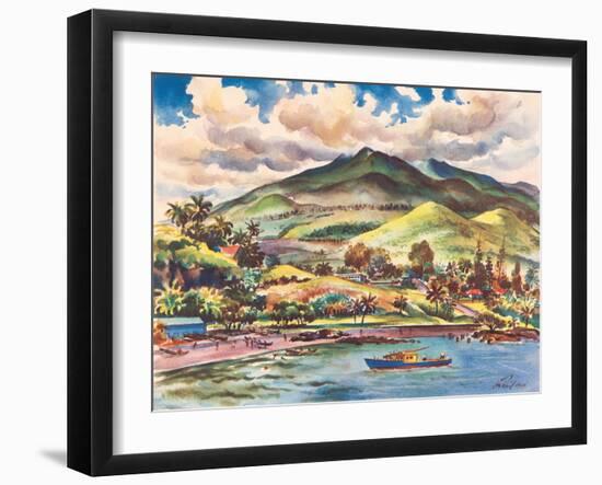 Beautiful Hana on the Island of Maui, Hawaii - Vintage United Air Lines Travel Poster, 1950s-Joseph Fehér-Framed Art Print