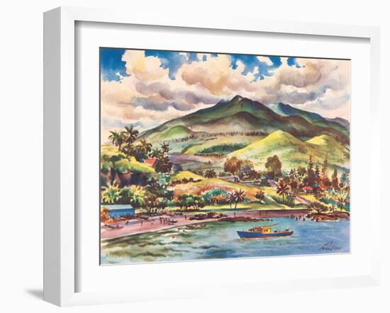 Beautiful Hana on the Island of Maui, Hawaii - Vintage United Air Lines Travel Poster, 1950s-Joseph Fehér-Framed Art Print