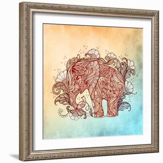 Beautiful Hand-Painted Elephant with Floral Ornament-Vensk-Framed Art Print