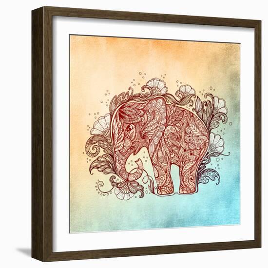 Beautiful Hand-Painted Elephant with Floral Ornament-Vensk-Framed Art Print