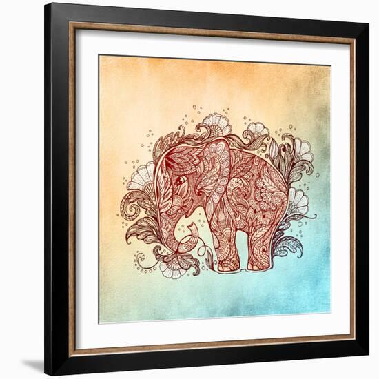 Beautiful Hand-Painted Elephant with Floral Ornament-Vensk-Framed Art Print