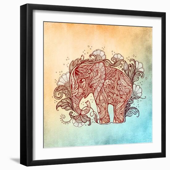 Beautiful Hand-Painted Elephant with Floral Ornament-Vensk-Framed Art Print