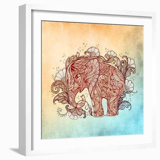 Beautiful Hand-Painted Elephant with Floral Ornament-Vensk-Framed Art Print