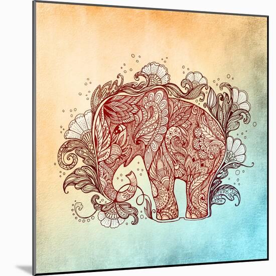 Beautiful Hand-Painted Elephant with Floral Ornament-Vensk-Mounted Art Print
