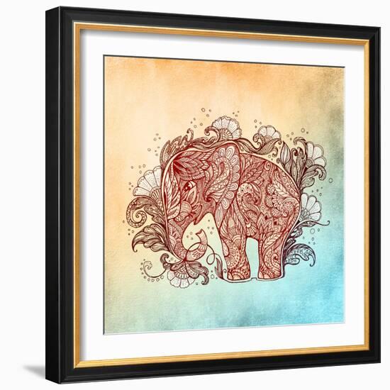 Beautiful Hand-Painted Elephant with Floral Ornament-Vensk-Framed Art Print