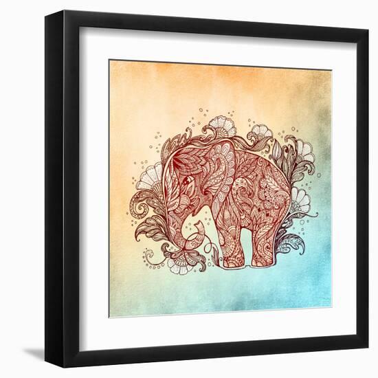 Beautiful Hand-Painted Elephant with Floral Ornament-Vensk-Framed Art Print