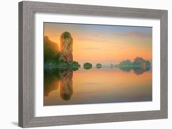 Beautiful Image of Sunset with Colorful Sky and Longtail Boat on the Sea Tropical Beach. Thailand-Hanna Slavinska-Framed Photographic Print