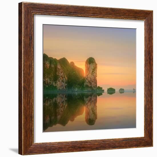 Beautiful Image of Sunset with Colorful Sky and Longtail Boat on the Sea Tropical Beach. Thailand-Hanna Slavinska-Framed Photographic Print